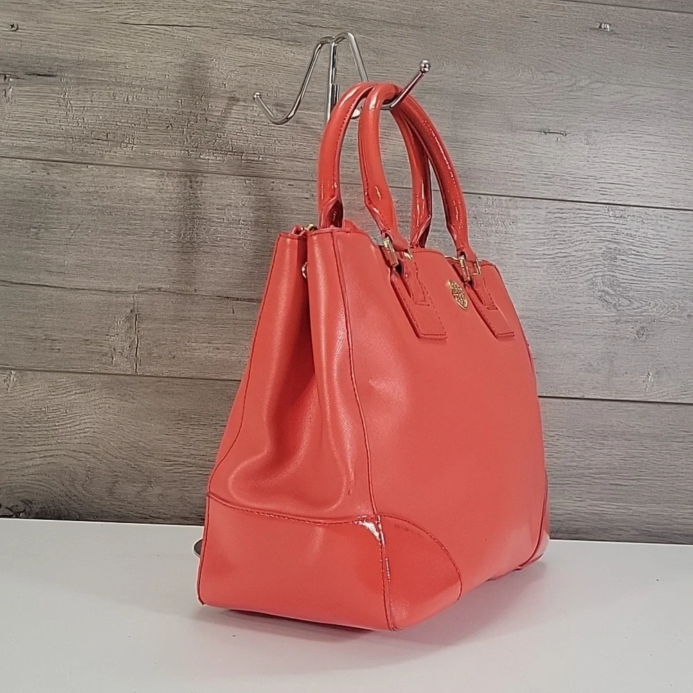 Tory Burch Red Coral Saffiano/ Patent Leather Satchel Handbag